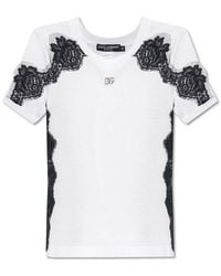 Dolce & Gabbana - Dg Logo Plaque Lace Detailed Jersey T-Shirt - Lyst