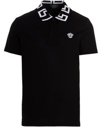 Versace Medusa Logo Embroidered Polo Shirt - Black