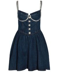 Self-Portrait - Blue Cotton Mini Dress - Lyst