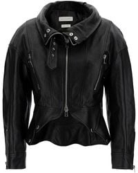 Alexander McQueen - Black Biker Jacket With Zip And Cut-out In Smooth Leather - Lyst