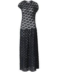 Jil Sander Floral Crochet Crewneck Midi Dress - Black