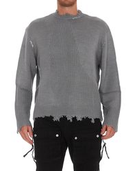 C2H4 Distressed Crewneck Knitted Jumper - Grey