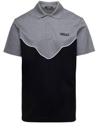 Versace - Bicolor Polo With Embroidered Logo In Black And Cotton Man - Lyst
