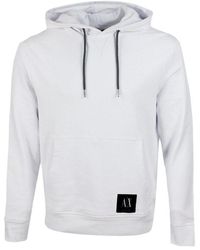 Armani Exchange - Long-sleeved Crewneck Sweatshirt In Stretch Cotton With Hood And Kangaroo Pockets. Logo On The Pocket - Lyst