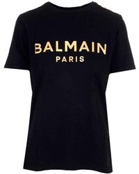 Balmain - Metallic-logo Button-embellished T-shirt - Lyst