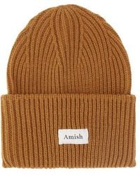 AMISH - Logo Patch Knitted Beanie - Lyst