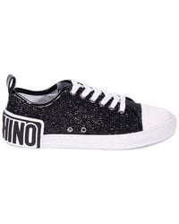 Moschino Logo-patch Glitter Detail Lace-up Trainers - Black
