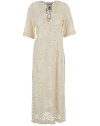 Semicouture - Long Dress With V Neck Lace - Lyst