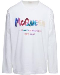 Alexander McQueen - Crewneck Sweatshirt With Multicolor Graffiti Logo Print In Cotton - Lyst