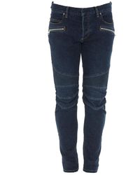 Balmain Logo Embroidered Biker Jeans - Blue