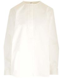Totême - Collarless Shirt In White Cotton - Lyst