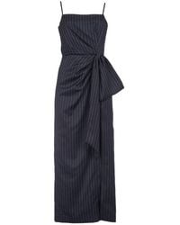 MSGM - Pinstripe Knotted-waist Sleeveless Midi Dress - Lyst