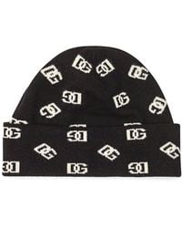 Dolce & Gabbana Logo Jacquard Knitted Beanie - Black