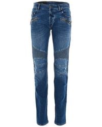 Balmain - Distressed Panelled Slim-fit Jeans - Lyst