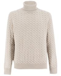 Fedeli - Long Sleeved Roll-Neck Cable Knit Jumper - Lyst
