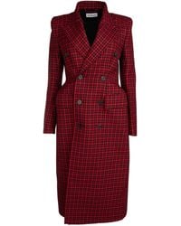 Balenciaga Hourglass Plaid Double-breasted Coat - Red