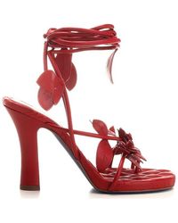 Burberry - Ivy Flora Strap Detailed Heeled Sandals - Lyst
