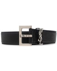 Saint Laurent - Grained Leather Belt With-Tone Hardware - Lyst