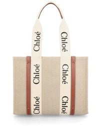 Chloé Woody Medium Linen Tote Bag - Brown