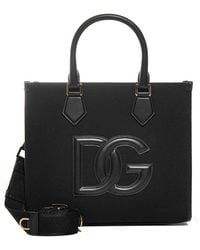Dolce & Gabbana Dg Logo Canvas And Leather Small Tote Bag - Black