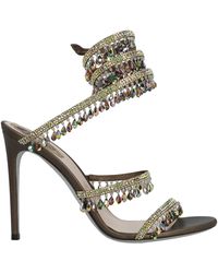 Rene Caovilla Cleo Chandelier Ankle-wrap Crystal-embellished Satin Sandals in Violet (Purple) - Lyst