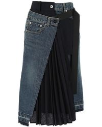 Sacai Asymmetric Knee-length Denim Skirt - Blue