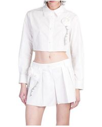 Area - Embellished Rosette Poplin Cropped Shirt - Lyst