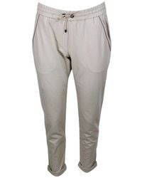 Brunello Cucinelli - Jogging Trousers With Drawstring Waist In Stretch Cotton With Welt Pockets Embellished With Jewels - Lyst
