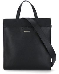 Tod's T Logo Shopping Bag - Black