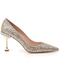 Miu Miu Glitter Pointed Toe Pumps - Metallic