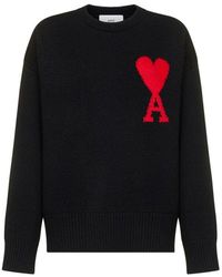 Ami Paris Ami De Cour Wool Knit Sweater - Black