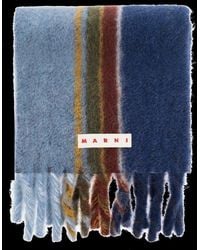 Marni - Logo Patch Striped Knit Fringed Scarf - Lyst