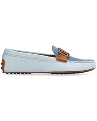 Tod's - Logo-plaque Round-toe Denim Loafers - Lyst