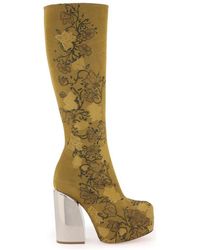 Dries Van Noten - Embroidered Jacquard Block Heel Boots - Lyst