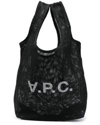 A.P.C. - Black Mesh Tote Shopper Bag With Logo Man - Lyst