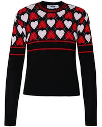 MSGM - Heart Intarsia-knitted Long Sleeved Jumper - Lyst
