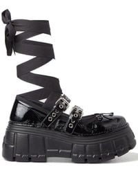 Miu Miu Chunky Sole Lace-up Ballerina Shoes - Black