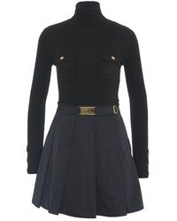 Elisabetta Franchi - Logo Embroidered Narrow-Ribbed Mini Dress - Lyst