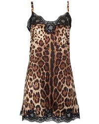 Dolce & Gabbana - Leopard Print Lace Trim Slip - Lyst