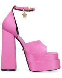 Versace - Mini Satin Platform Sandals With Rhinestones - Lyst