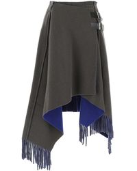 Sacai Asymmetric Fringed Skirt - Grey