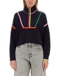 STAUD - Half-Zip High-Neck Knitted Top - Lyst