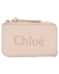 Chloé - Logo Embroidered Zipped Cardholder - Lyst