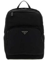 Prada - Black Re-nylon And Leather Backpack - Lyst
