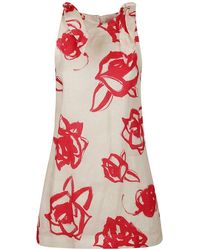 MSGM - Floral Print Sleeveless Short Dress - Lyst