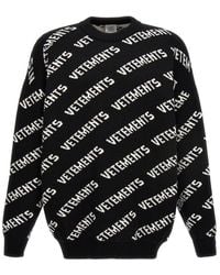 Vetements - All-Over Logo Embroidered Knit Sweater - Lyst