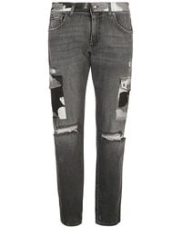 Dolce & Gabbana Side Buttoned Pocket Detail Ripped Jeans - Grey