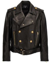 Balmain - Double Breasted Leather Jacket - Lyst