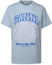 Ganni - Light Blue Cotton T-shirt - Lyst