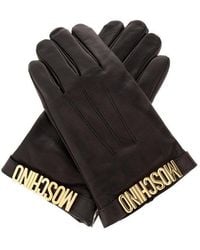 Moschino - Leather Gloves With Logo, - Lyst